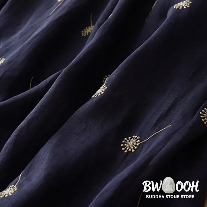 Buddha Stones MidnightBlue Printing Lace-Up Design Sleeveless Cotton Midi Dress With Pockets - Midi Dress