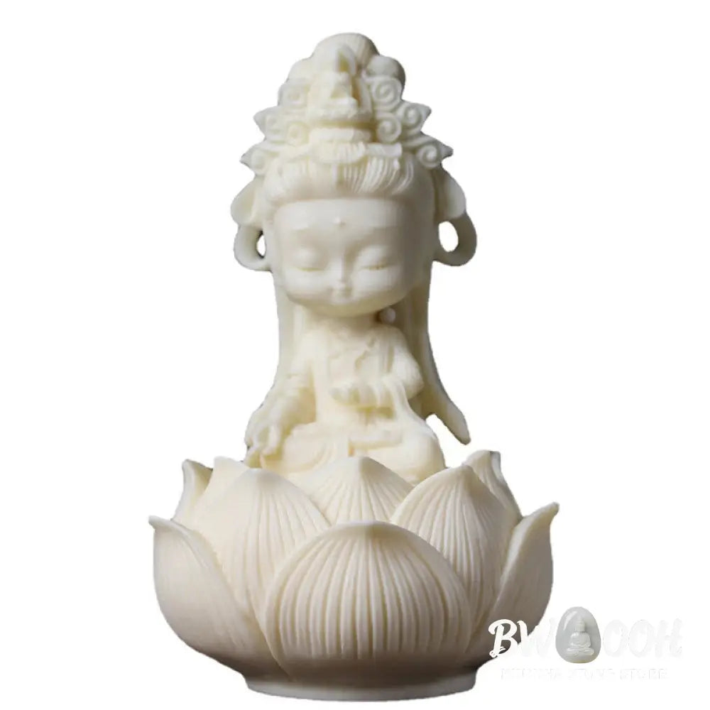 BWOOOH Mini Ivory Fruit Kwan Yin Avalokitesvara Lotus Wealth Desk Decoration - Small Avalokitesvara