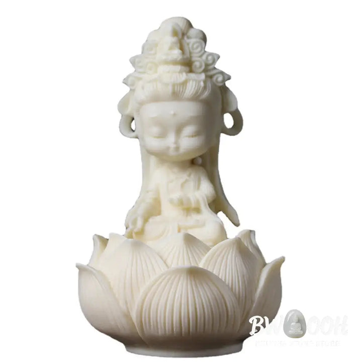 BWOOOH Mini Ivory Fruit Kwan Yin Avalokitesvara Lotus Wealth Desk Decoration - Small Avalokitesvara