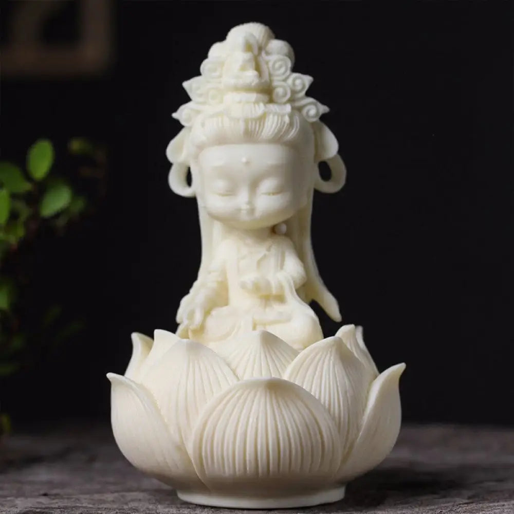 BWOOOH Mini Ivory Fruit Kwan Yin Avalokitesvara Lotus Wealth Desk Decoration - Small Avalokitesvara