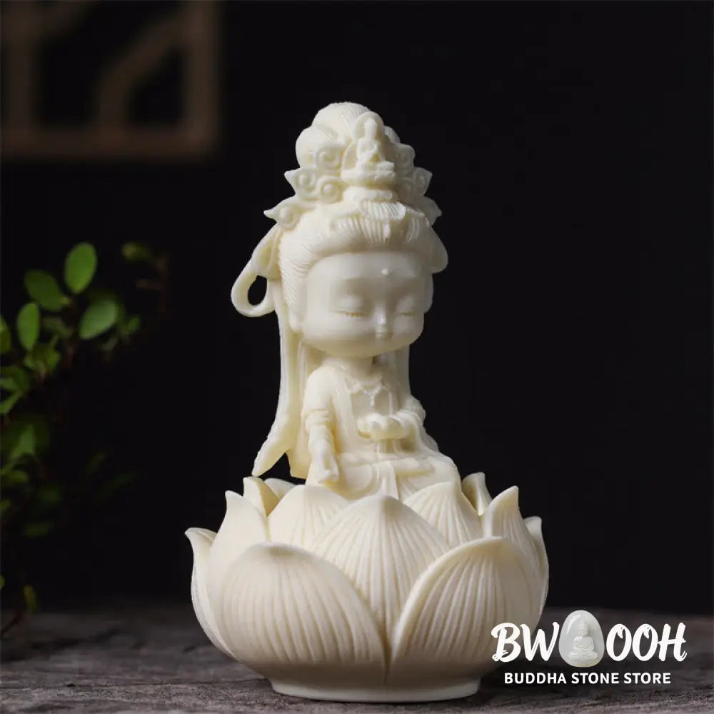 BWOOOH Mini Ivory Fruit Kwan Yin Avalokitesvara Lotus Wealth Desk Decoration - Small Avalokitesvara