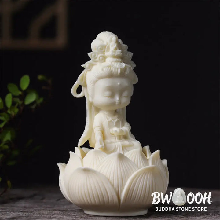 BWOOOH Mini Ivory Fruit Kwan Yin Avalokitesvara Lotus Wealth Desk Decoration - Small Avalokitesvara