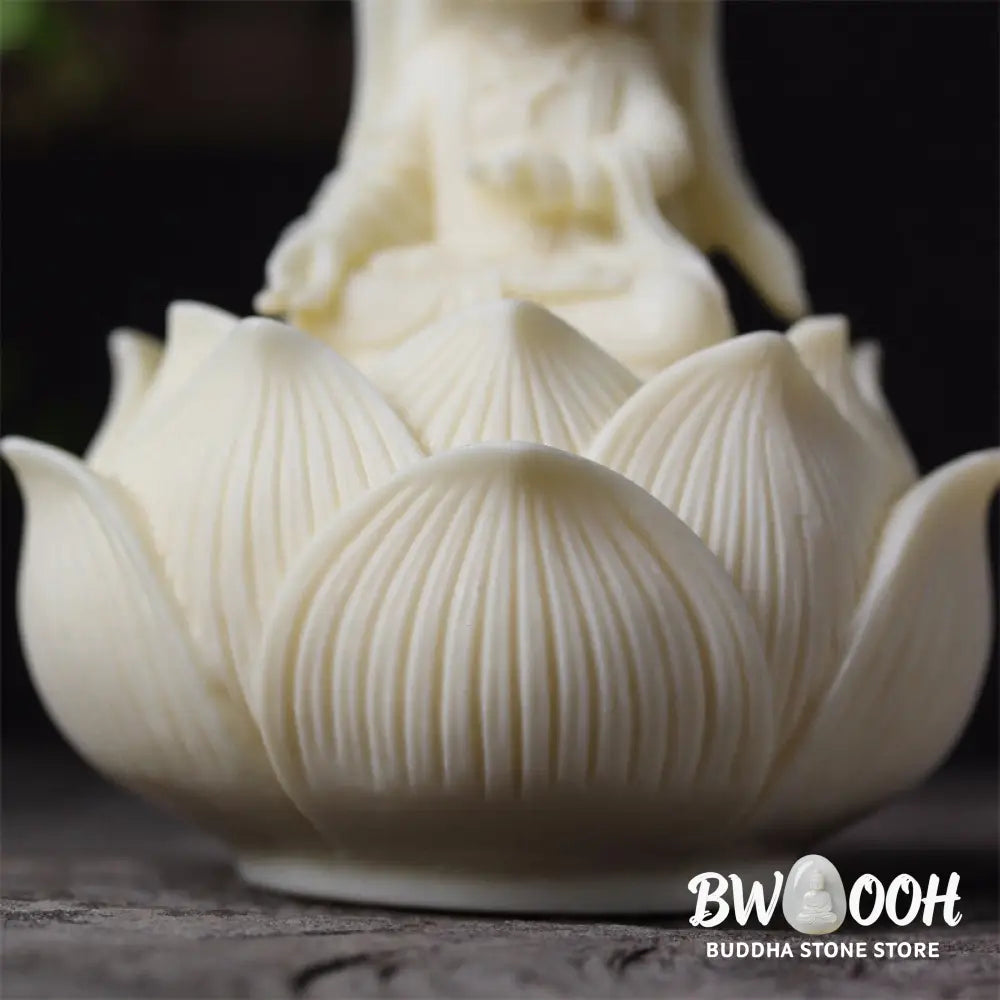 BWOOOH Mini Ivory Fruit Kwan Yin Avalokitesvara Lotus Wealth Desk Decoration - Small Avalokitesvara