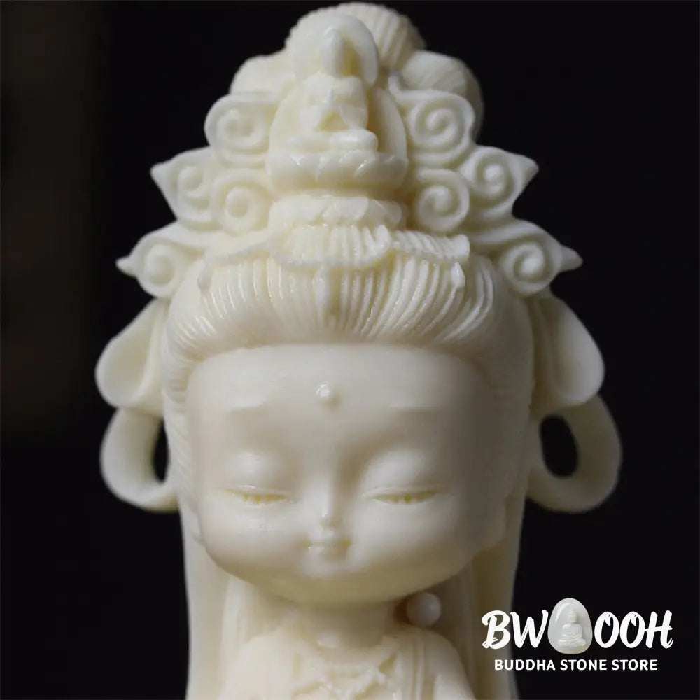 BWOOOH Mini Ivory Fruit Kwan Yin Avalokitesvara Lotus Wealth Desk Decoration - Small Avalokitesvara