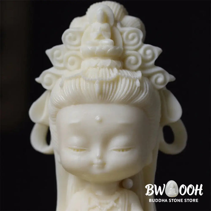BWOOOH Mini Ivory Fruit Kwan Yin Avalokitesvara Lotus Wealth Desk Decoration - Small Avalokitesvara