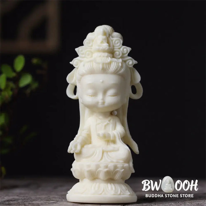 BWOOOH Mini Ivory Fruit Kwan Yin Avalokitesvara Lotus Wealth Desk Decoration - Small Avalokitesvara