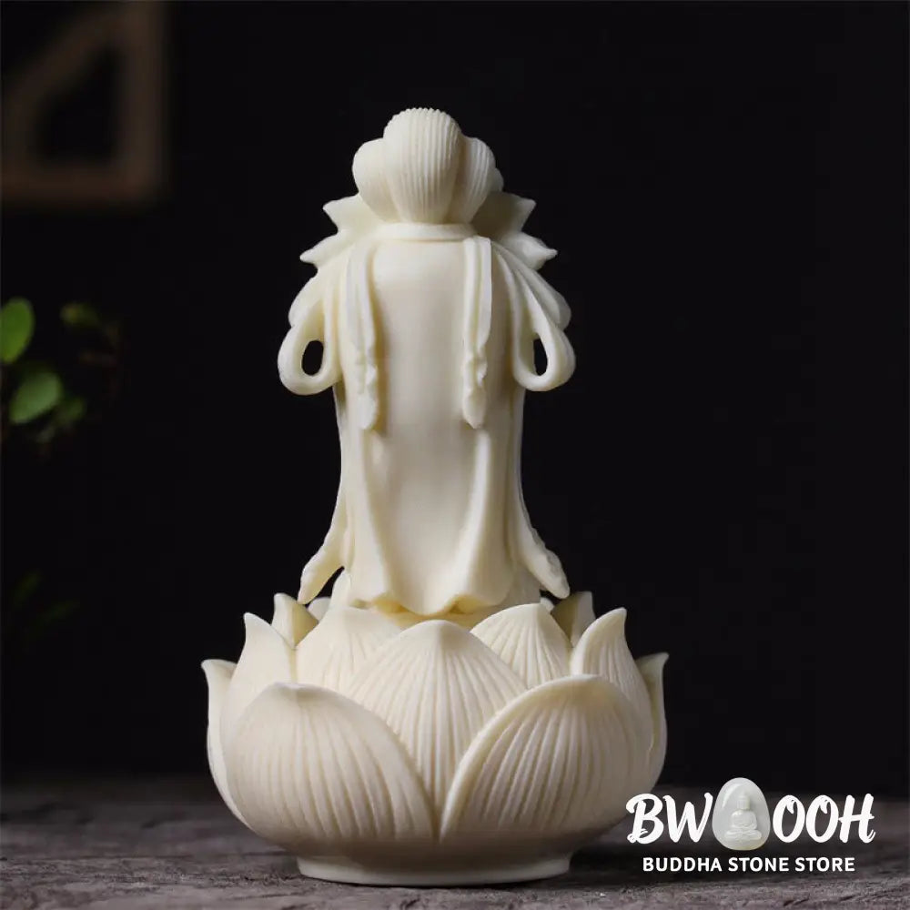 BWOOOH Mini Ivory Fruit Kwan Yin Avalokitesvara Lotus Wealth Desk Decoration - Small Avalokitesvara