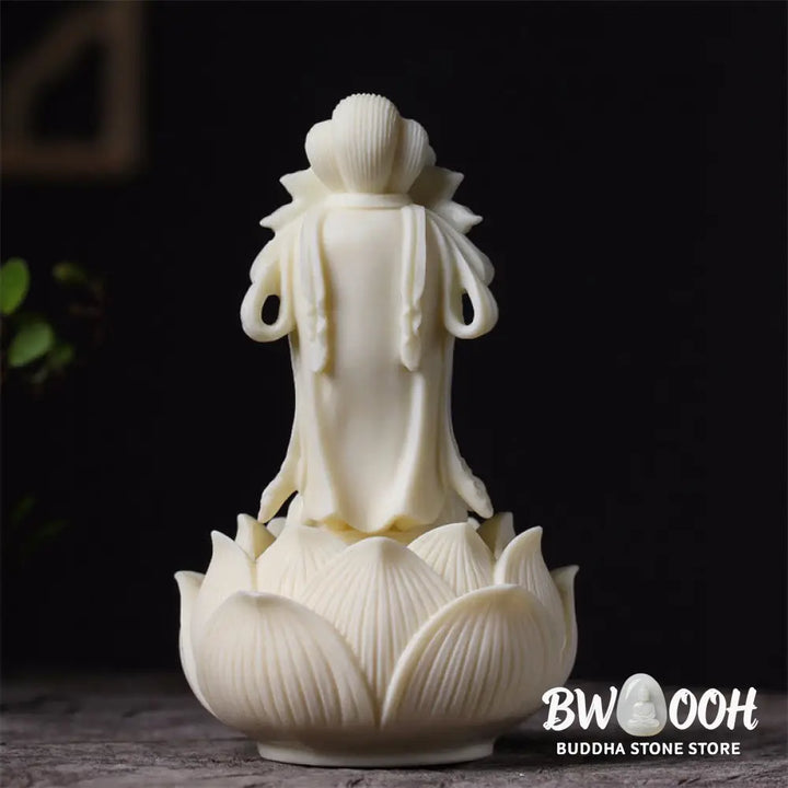 BWOOOH Mini Ivory Fruit Kwan Yin Avalokitesvara Lotus Wealth Desk Decoration - Small Avalokitesvara