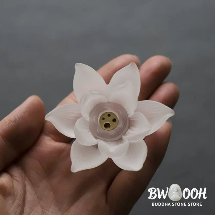 BWOOOH Mini Lotus Liuli Crystal Healing Meditation Stick Incense Burner - White Lotus 6.5*3cm - Decorations