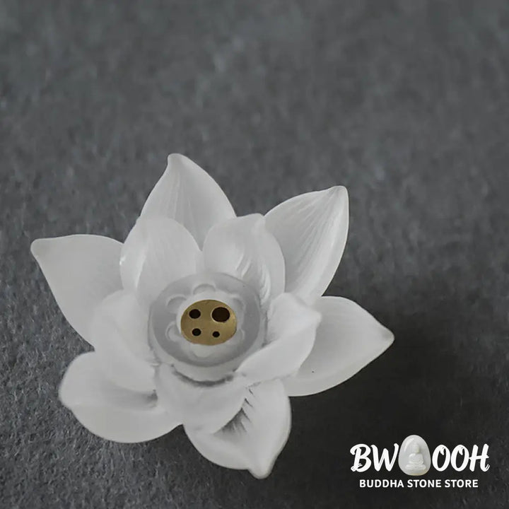 BWOOOH Mini Lotus Liuli Crystal Healing Meditation Stick Incense Burner - White Lotus 6.5*3cm - Decorations