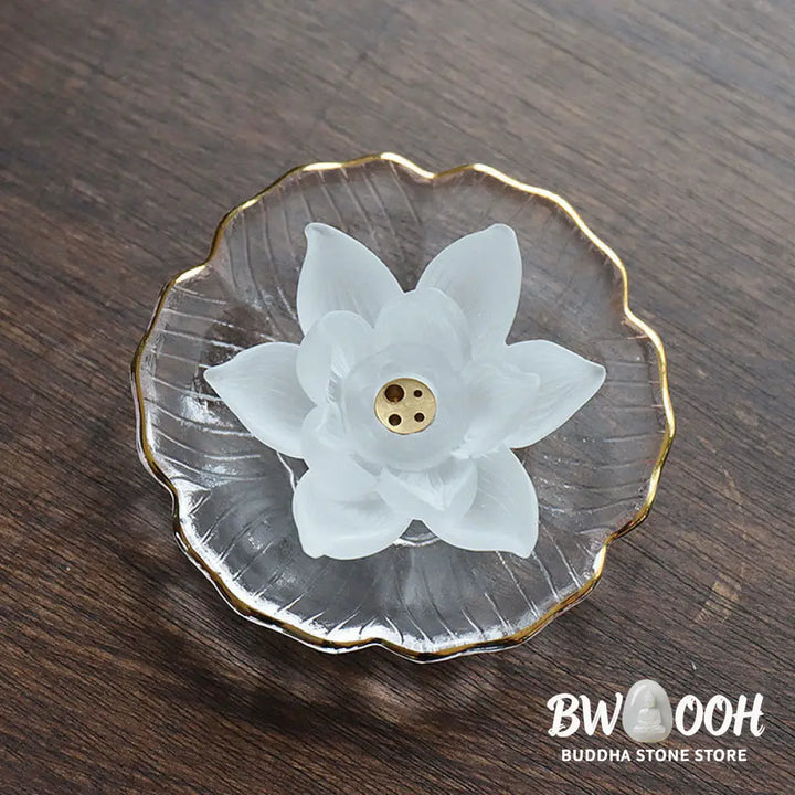 BWOOOH Mini Lotus Liuli Crystal Healing Meditation Stick Incense Burner - White Lotus 6.5*3cm - Decorations