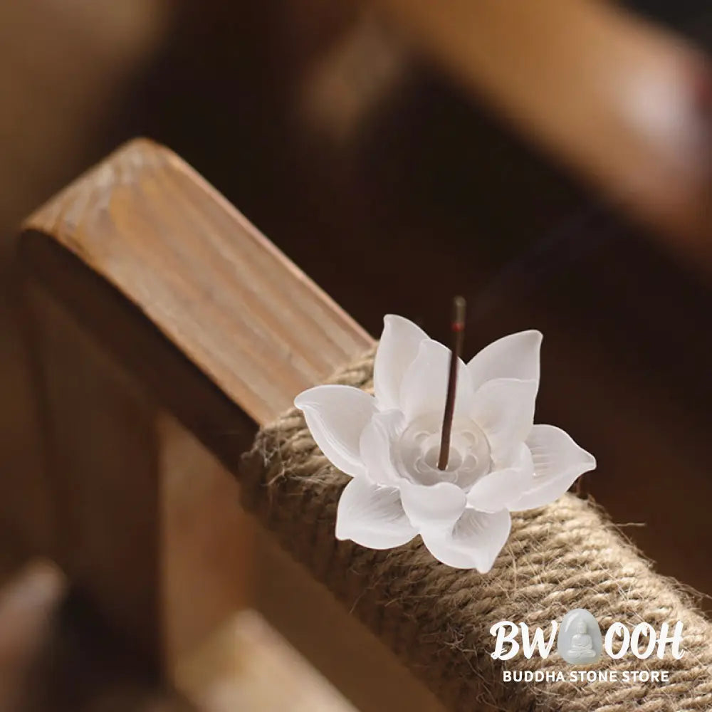 BWOOOH Mini Lotus Liuli Crystal Healing Meditation Stick Incense Burner - White Lotus 6.5*3cm - Decorations