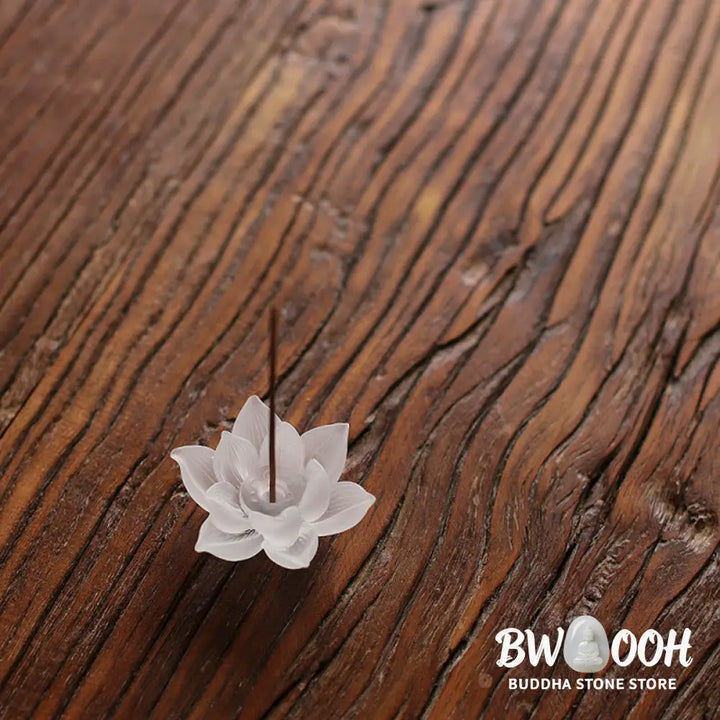 BWOOOH Mini Lotus Liuli Crystal Healing Meditation Stick Incense Burner - White Lotus 6.5*3cm - Decorations
