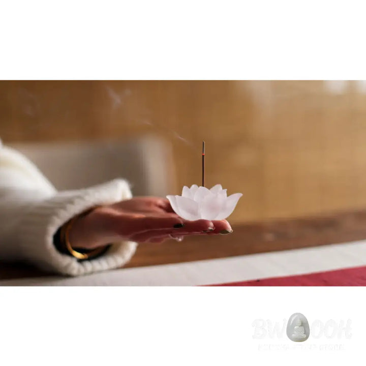 BWOOOH Mini Lotus Liuli Crystal Healing Meditation Stick Incense Burner - White Lotus 6.5*3cm - Decorations