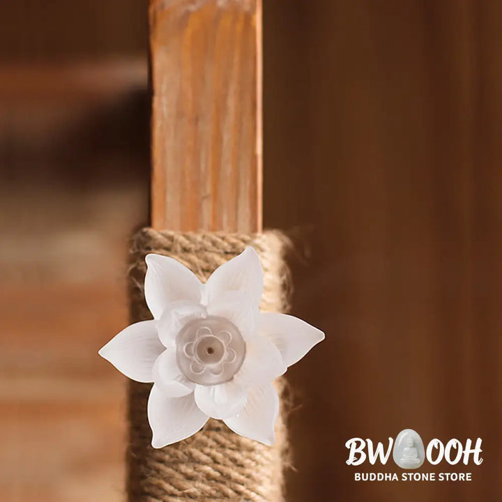 BWOOOH Mini Lotus Liuli Crystal Healing Meditation Stick Incense Burner - White Lotus 6.5*3cm - Decorations