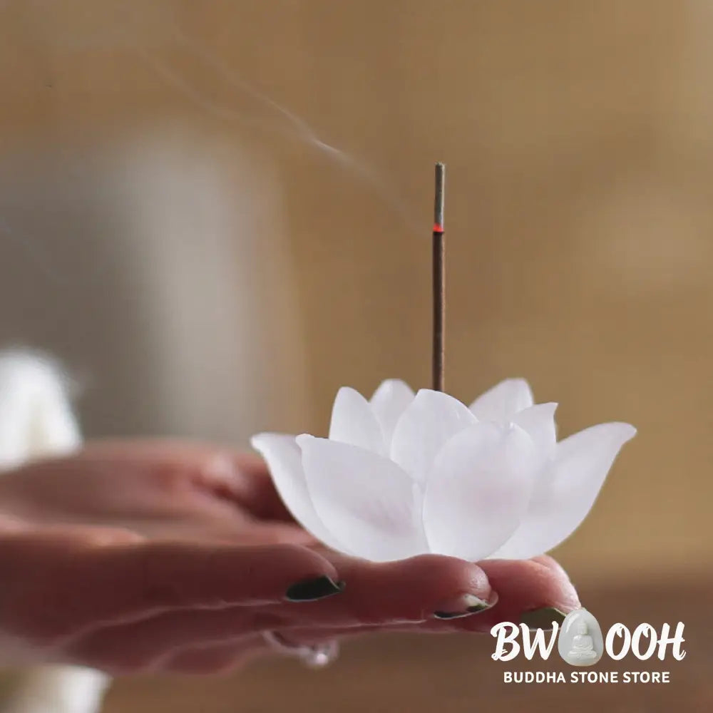 BWOOOH Mini Lotus Liuli Crystal Healing Meditation Stick Incense Burner - White Lotus 6.5*3cm - Decorations