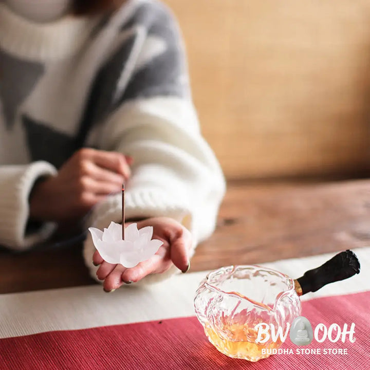 BWOOOH Mini Lotus Liuli Crystal Healing Meditation Stick Incense Burner - White Lotus 6.5*3cm - Decorations