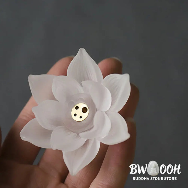 BWOOOH Mini Lotus Liuli Crystal Healing Meditation Stick Incense Burner - White Lotus 6.5*3cm - Decorations