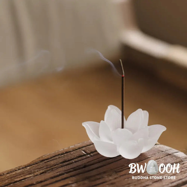 BWOOOH Mini Lotus Liuli Crystal Healing Meditation Stick Incense Burner - White Lotus 6.5*3cm - Decorations