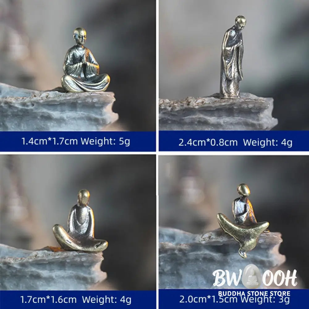 BWOOOH Mini Meditation Buddha Metal Monk Serenity Home Decoration - Mini 5 Buddha Statues + Pine Tree