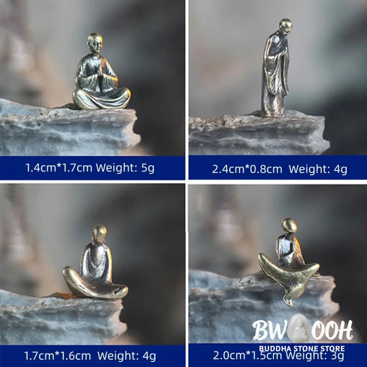 BWOOOH Mini Meditation Buddha Metal Monk Serenity Home Decoration - Mini 5 Buddha Statues + Pine Tree