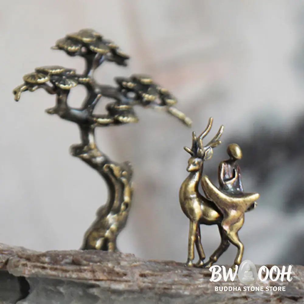 BWOOOH Mini Meditation Buddha Metal Monk Serenity Home Decoration - Mini 5 Buddha Statues + Pine Tree