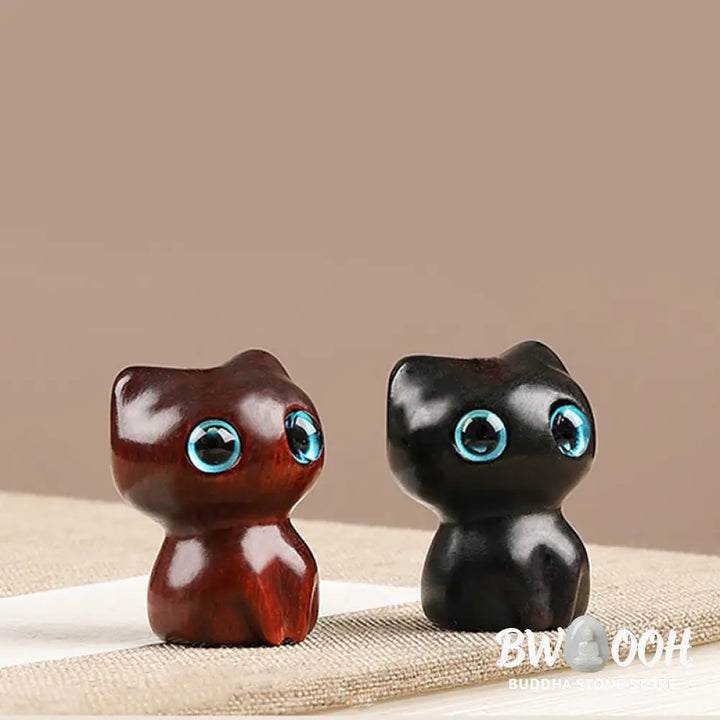 Buddha Stones Mini Small Leaf Red Sandalwood Ebony Wood Lucky Cat Lovely Kitty Peace Key Chain Phone Hanging Decoration