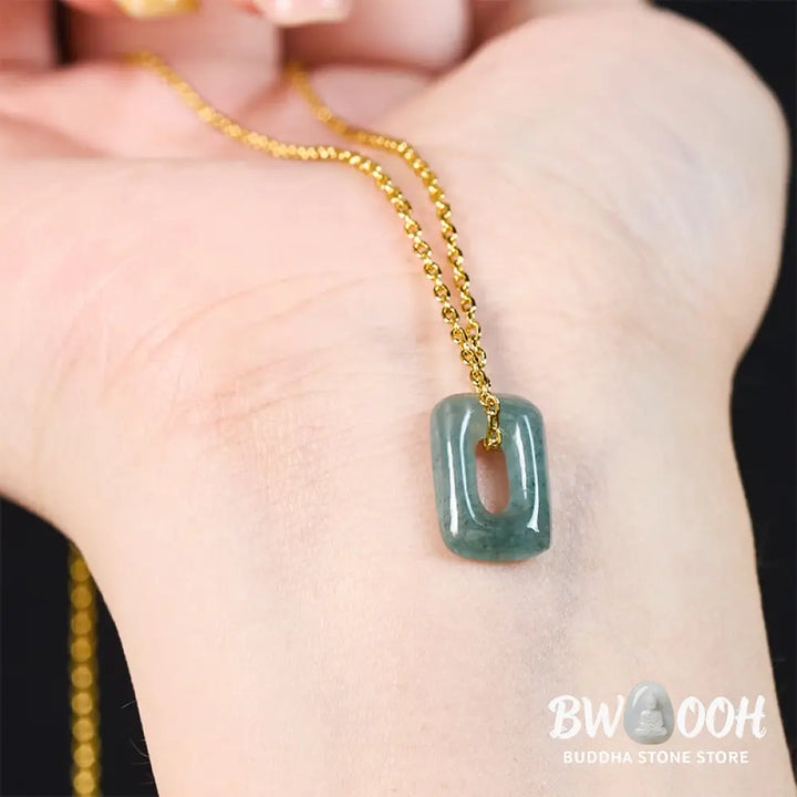 Buddha Stones Mini Square Green Jade Abundance Necklace Pendant - Necklaces &amp; Pendants