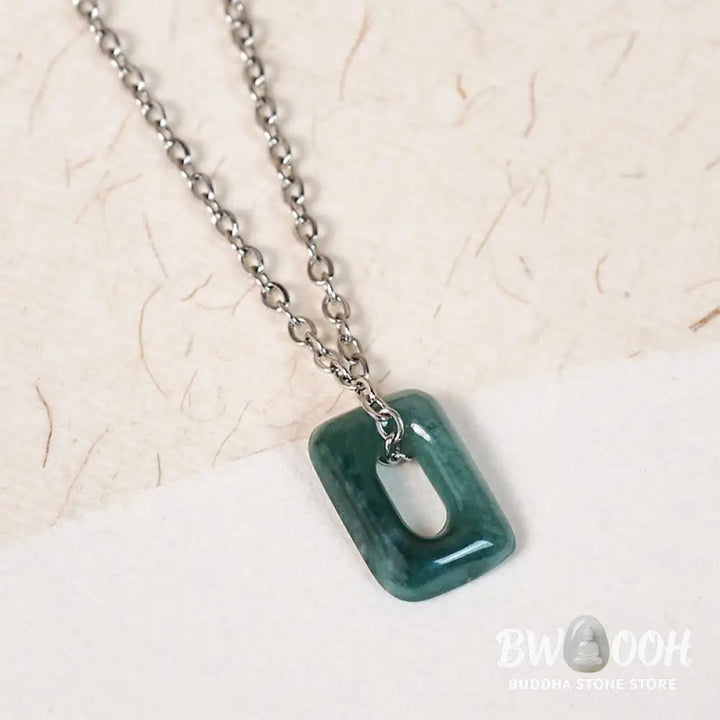 Buddha Stones Mini Square Green Jade Abundance Necklace Pendant - Necklaces &amp; Pendants