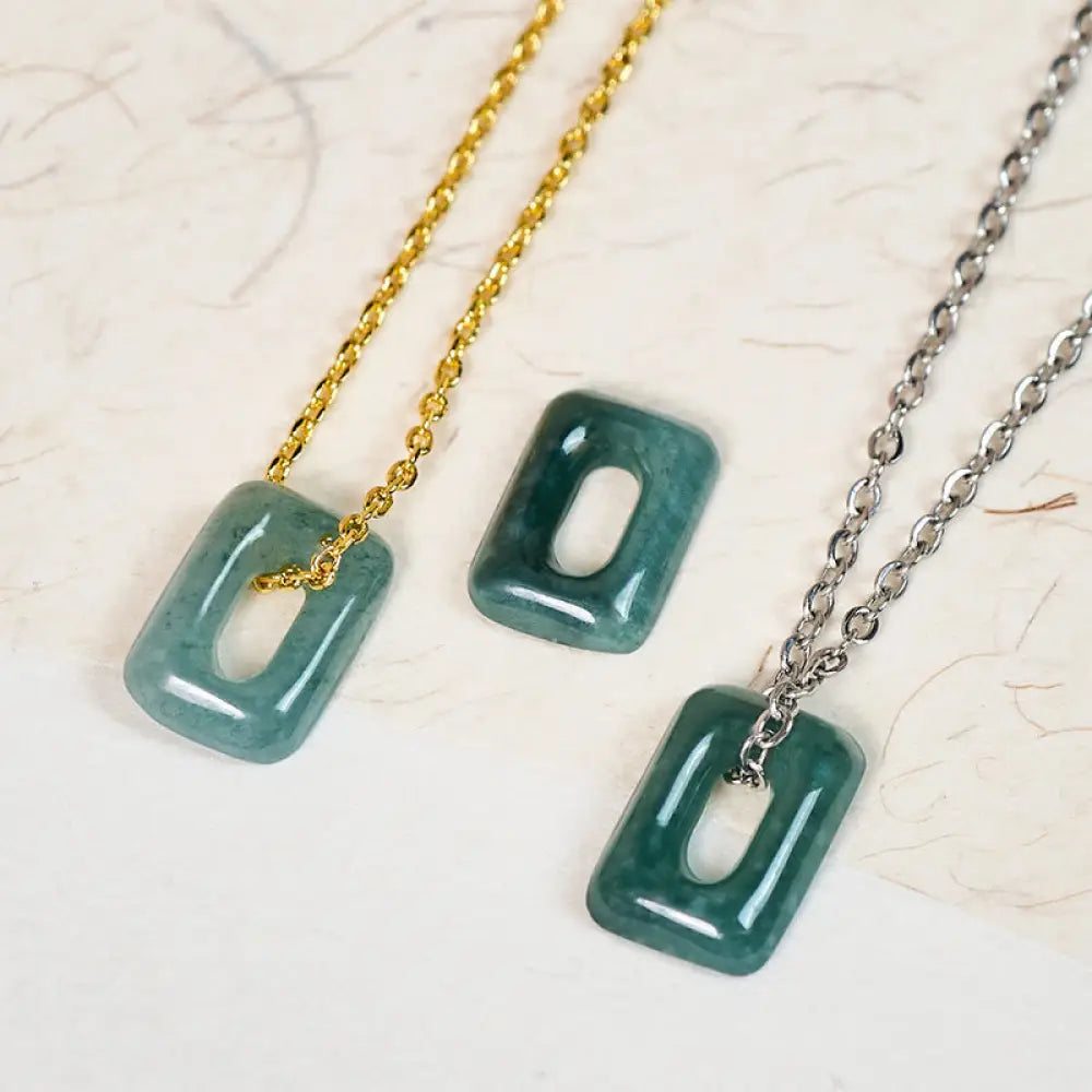 Buddha Stones Mini Square Green Jade Abundance Necklace Pendant - Necklaces & Pendants