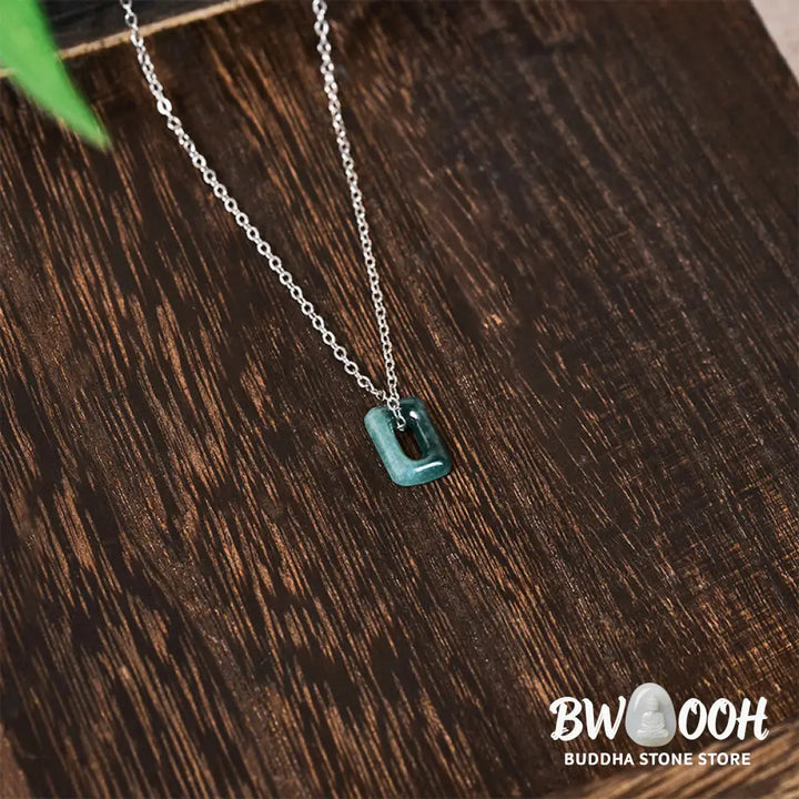 Buddha Stones Mini Square Green Jade Abundance Necklace Pendant - Necklaces &amp; Pendants