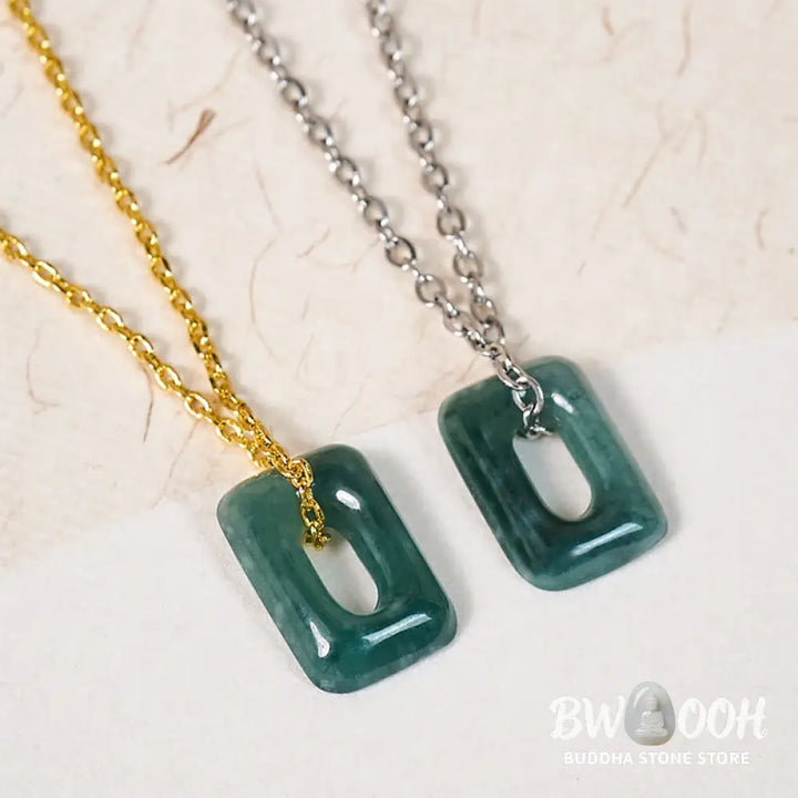 Buddha Stones Mini Square Green Jade Abundance Necklace Pendant - Necklaces &amp; Pendants