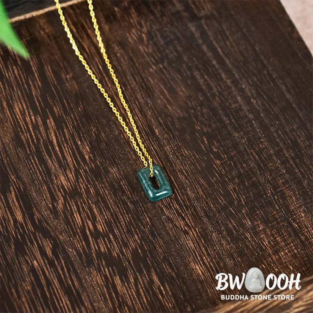 Buddha Stones Mini Square Green Jade Abundance Necklace Pendant - Necklaces &amp; Pendants