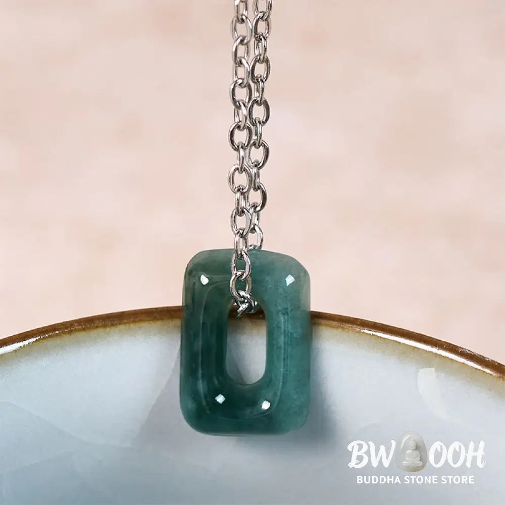 Buddha Stones Mini Square Green Jade Abundance Necklace Pendant - Necklaces &amp; Pendants