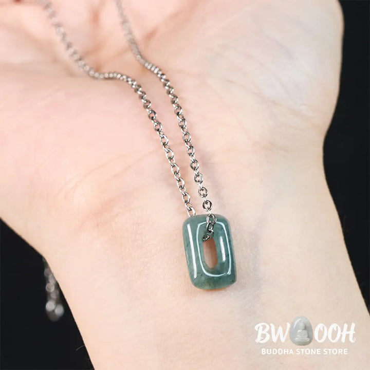 Buddha Stones Mini Square Green Jade Abundance Necklace Pendant - Necklaces &amp; Pendants