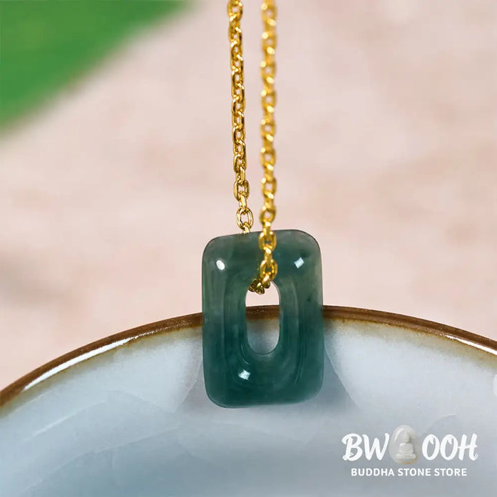 Buddha Stones Mini Square Green Jade Abundance Necklace Pendant - Necklaces &amp; Pendants