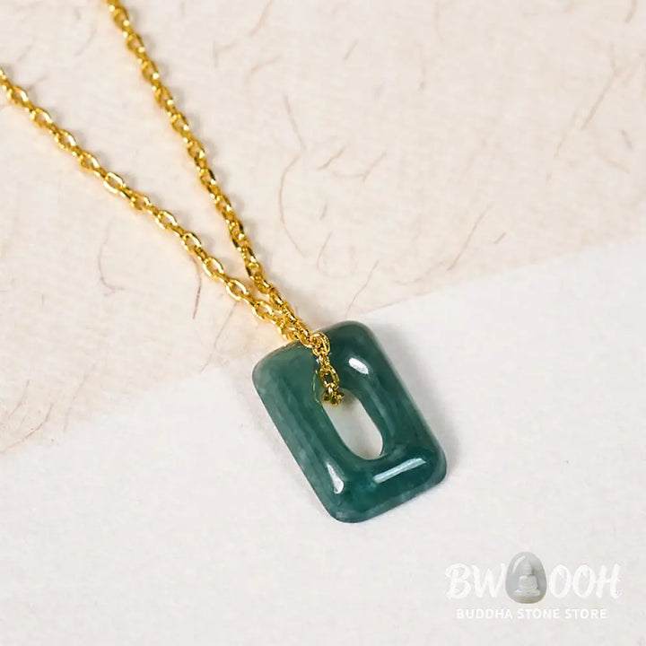 Buddha Stones Mini Square Green Jade Abundance Necklace Pendant - Necklaces &amp; Pendants