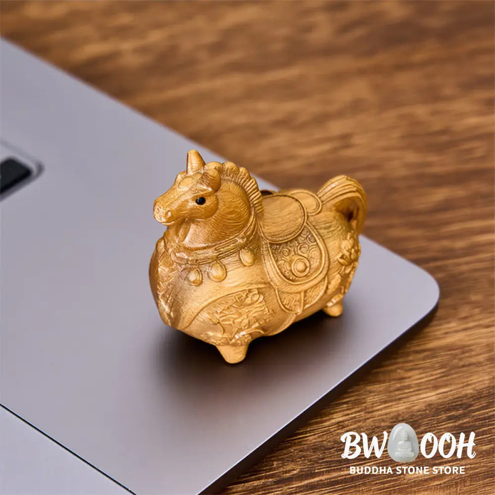 Buddha Stones Mini Year of the Horse Lotus Ebony Linden Wood Green Sandalwood Decoration 5.5*5*3.2cm - Decorations