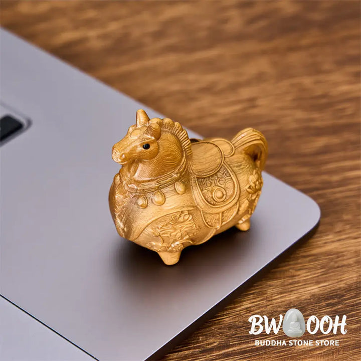 Buddha Stones Mini Year of the Horse Lotus Ebony Linden Wood Green Sandalwood Decoration 5.5*5*3.2cm - Decorations