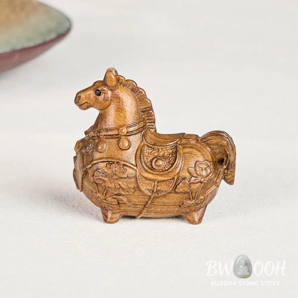 Buddha Stones Mini Year of the Horse Lotus Ebony Linden Wood Green Sandalwood Decoration 5.5*5*3.2cm - Decorations