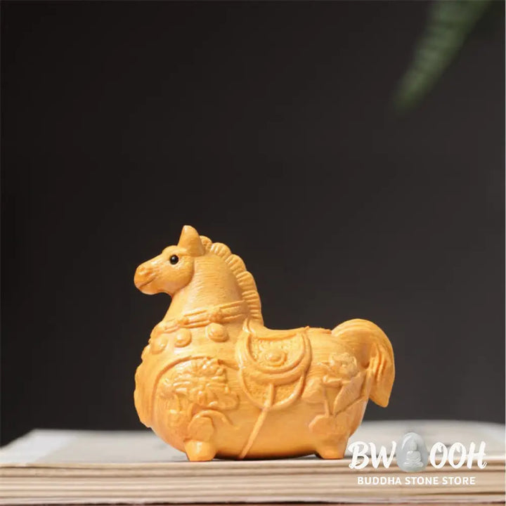 Buddha Stones Mini Year of the Horse Lotus Ebony Linden Wood Green Sandalwood Decoration 5.5*5*3.2cm - Decorations