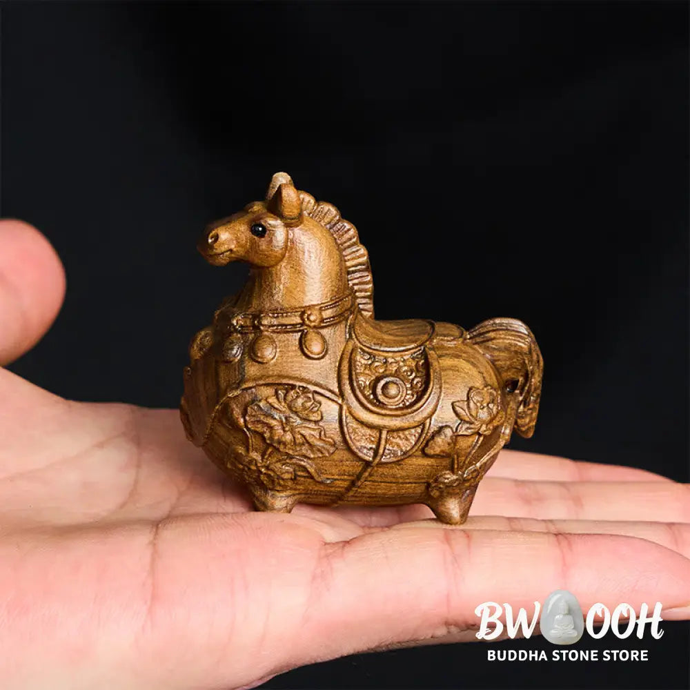 Buddha Stones Mini Year of the Horse Lotus Ebony Linden Wood Green Sandalwood Decoration 5.5*5*3.2cm - Decorations