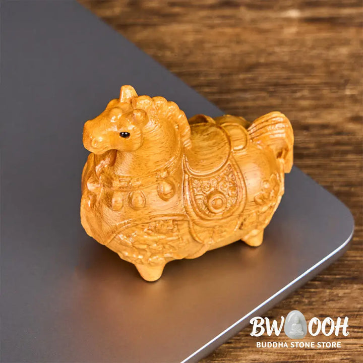 Buddha Stones Mini Year of the Horse Lotus Ebony Linden Wood Green Sandalwood Decoration 5.5*5*3.2cm - Decorations