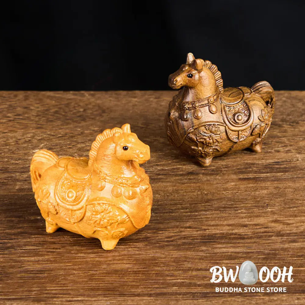 Buddha Stones Mini Year of the Horse Lotus Ebony Linden Wood Green Sandalwood Decoration 5.5*5*3.2cm - Decorations