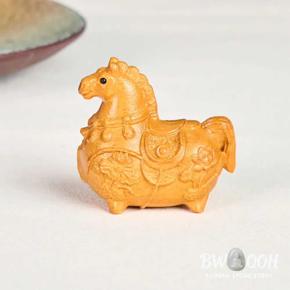 Buddha Stones Mini Year of the Horse Lotus Ebony Linden Wood Green Sandalwood Decoration 5.5*5*3.2cm - Decorations