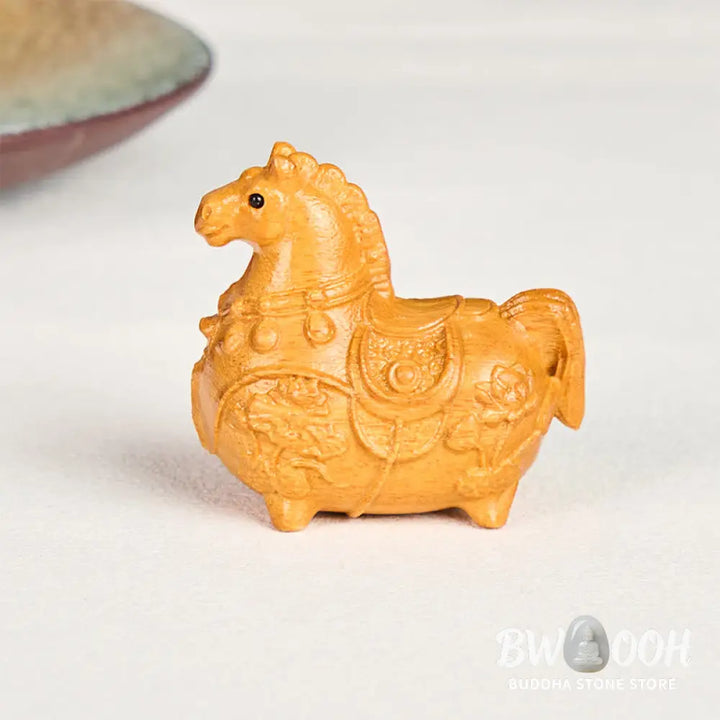 Buddha Stones Mini Year of the Horse Lotus Ebony Linden Wood Green Sandalwood Decoration 5.5*5*3.2cm - Decorations