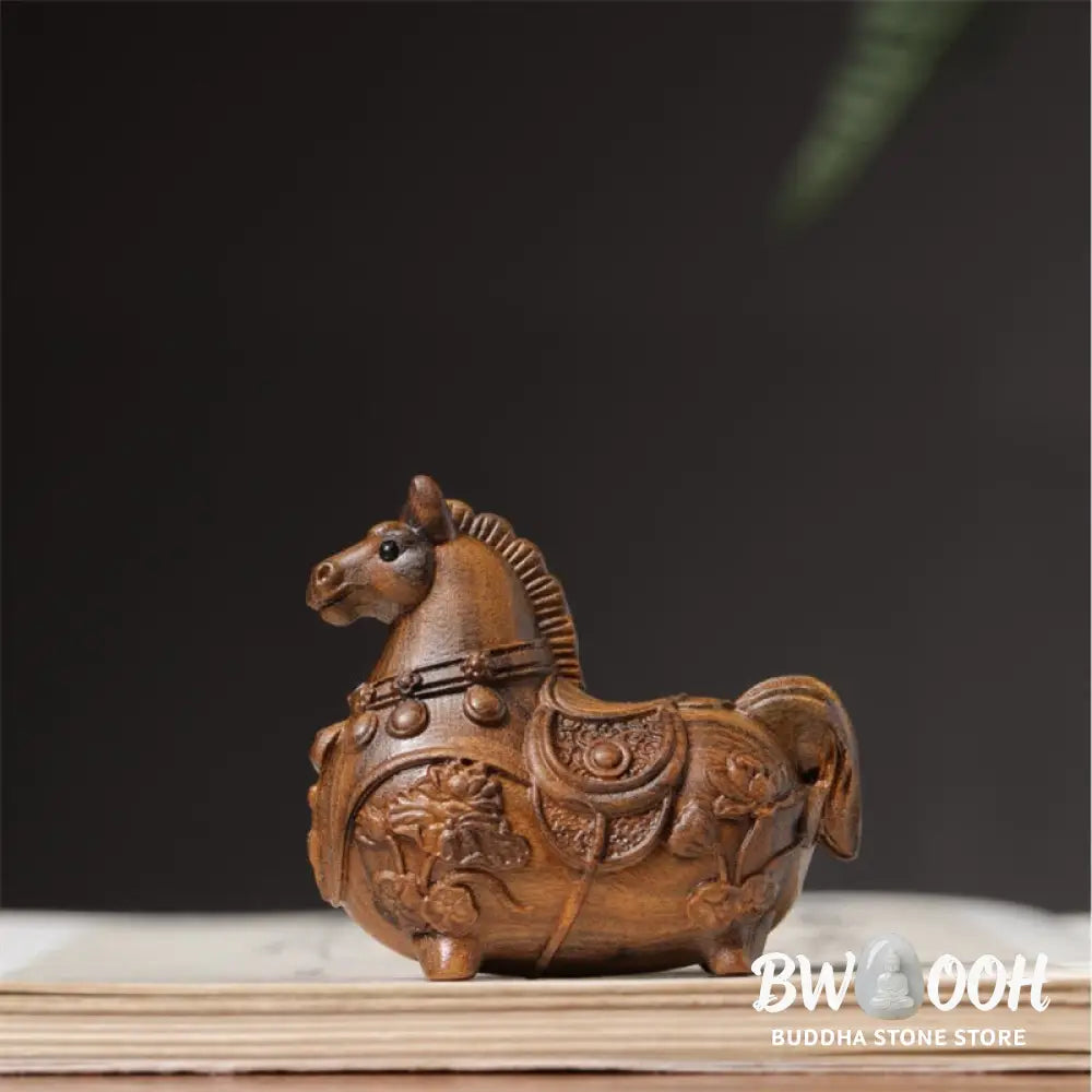 Buddha Stones Mini Year of the Horse Lotus Ebony Linden Wood Green Sandalwood Decoration 5.5*5*3.2cm - Decorations