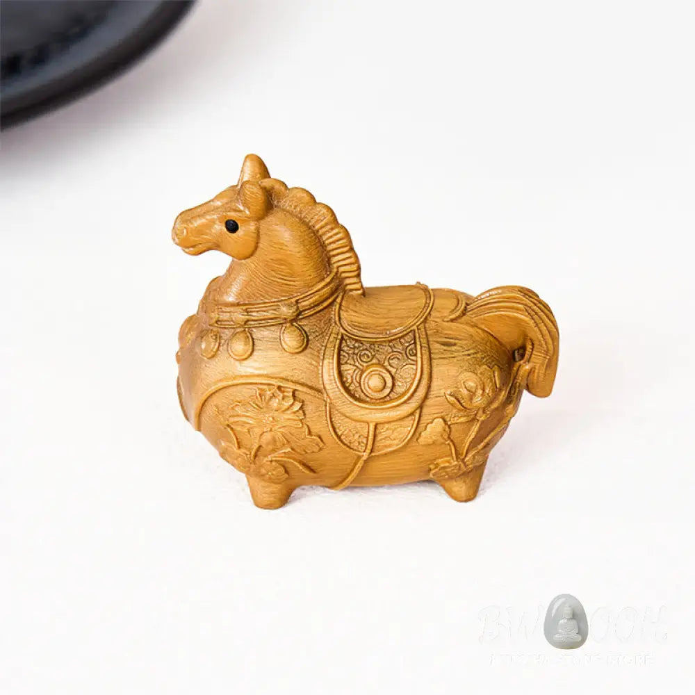 Buddha Stones Mini Year of the Horse Lotus Ebony Linden Wood Green Sandalwood Decoration 5.5*5*3.2cm - Decorations