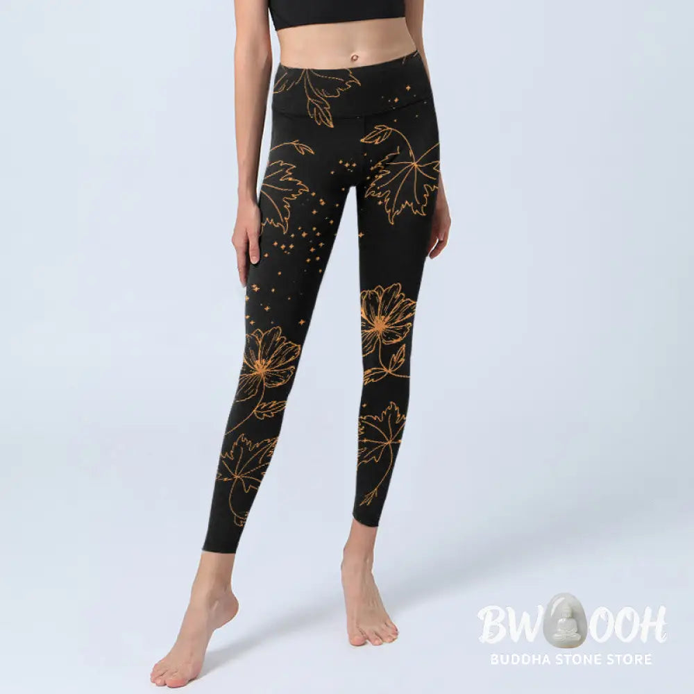 Buddha Stones Minimalist Style Flower Leaf Star Print Gym Leggings Women&
