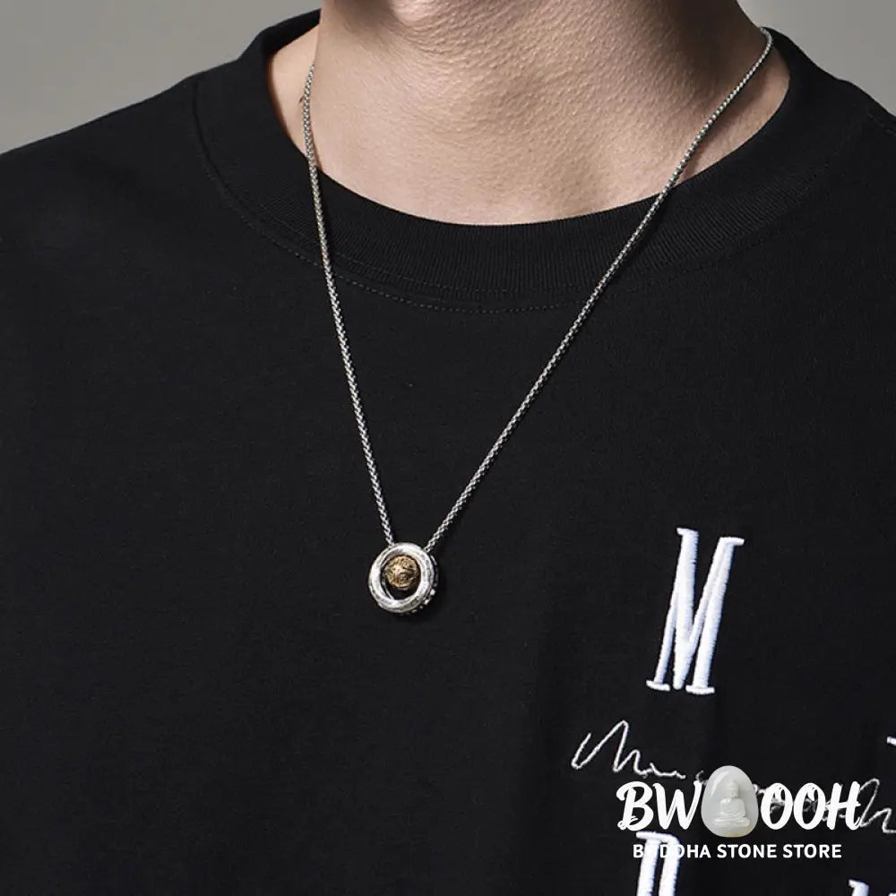 A close-up of the BWOOOH Mobius Lucky Bead Copper Wealth Necklace Pendant, featuring a polished 20mm Mobius copper symbol on a 60cm chain, evoking spiritual grounding and prosperity. - View 10